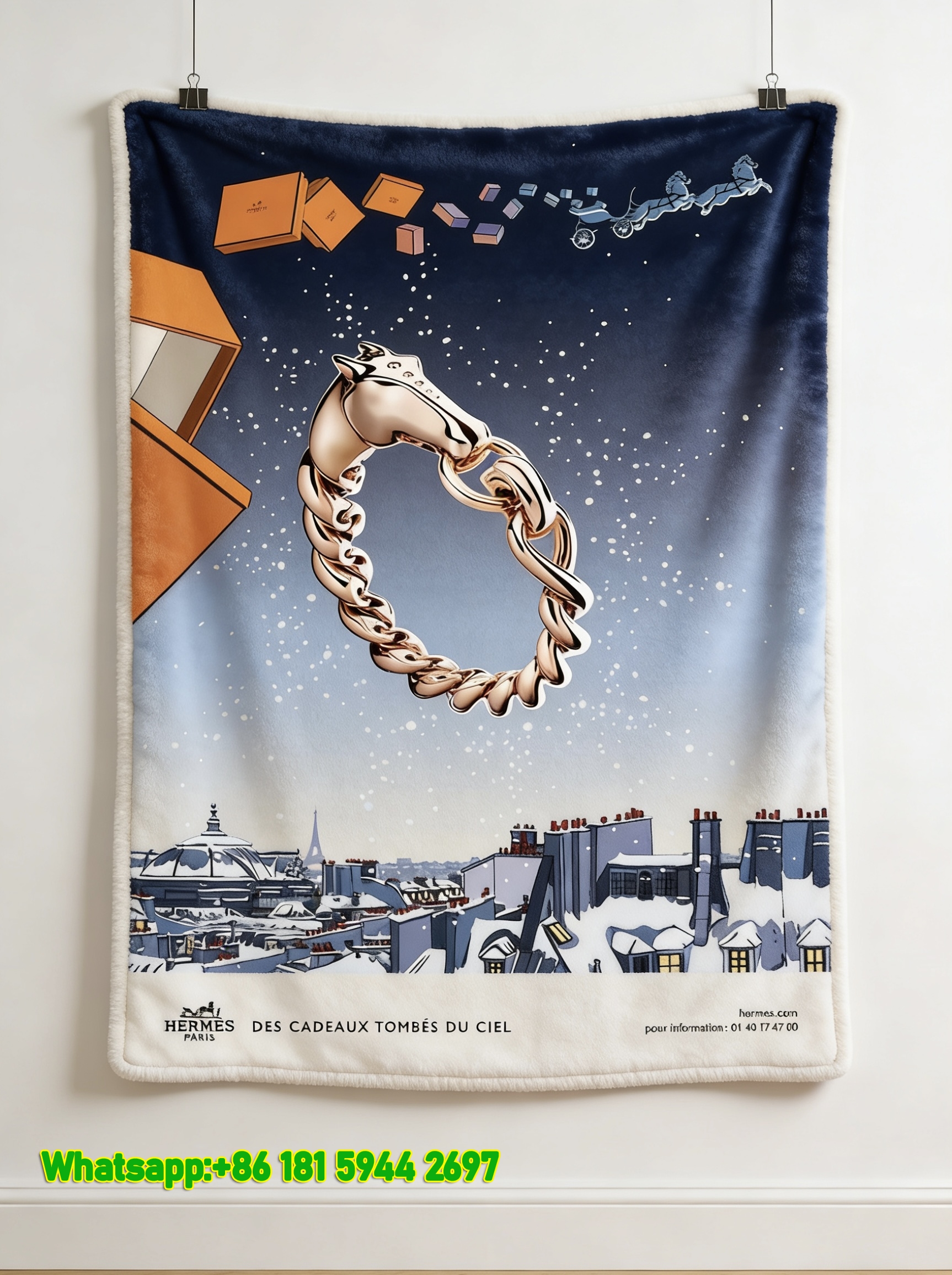 Hermès Winter Paris Horse Bracelet Flannel Throw Blanket IMG_5380